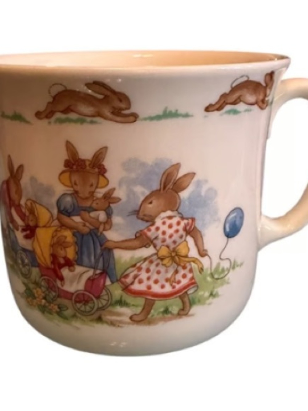 White Ceramic Bunny Family Mug with Pastel Bunny Illustration